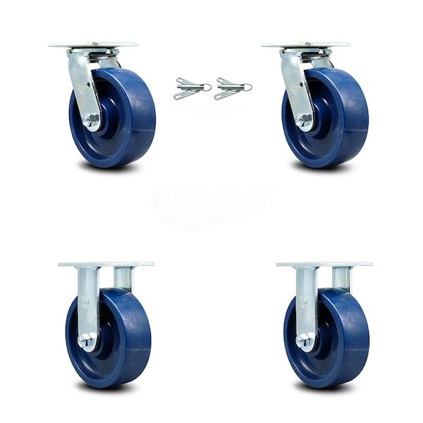 6 Inch Solid Polyurethane Caster Set with Ball Bearings 2 Swivel Lock 2 Rigid